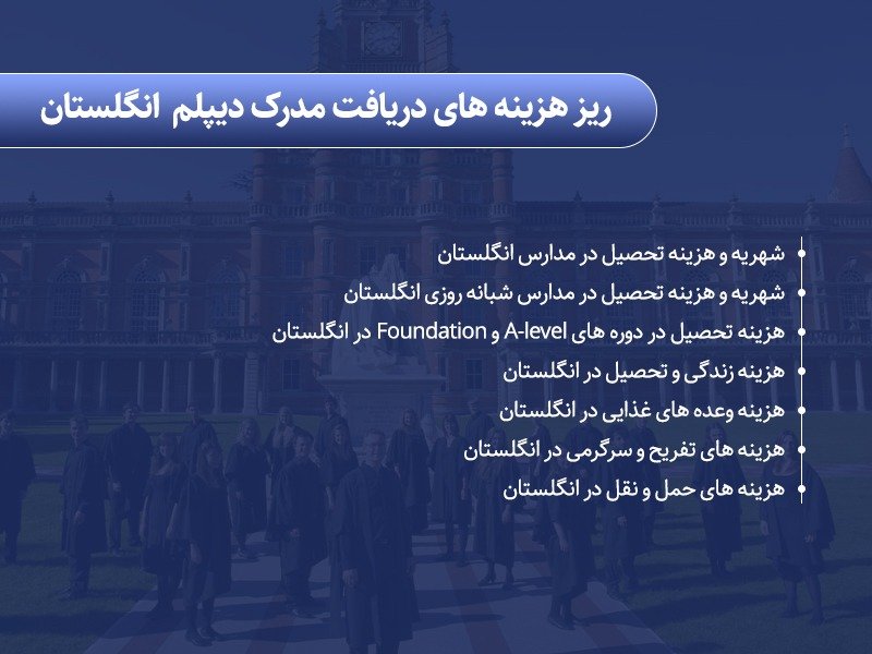 ریزهزینه های دریافت مدرک دیپلم در انگلستان
